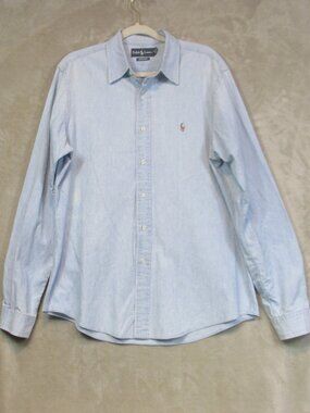 Ralph Lauren Denim Shirt Mens Large Light Wash Blue Button Up Flesh Pony Classic